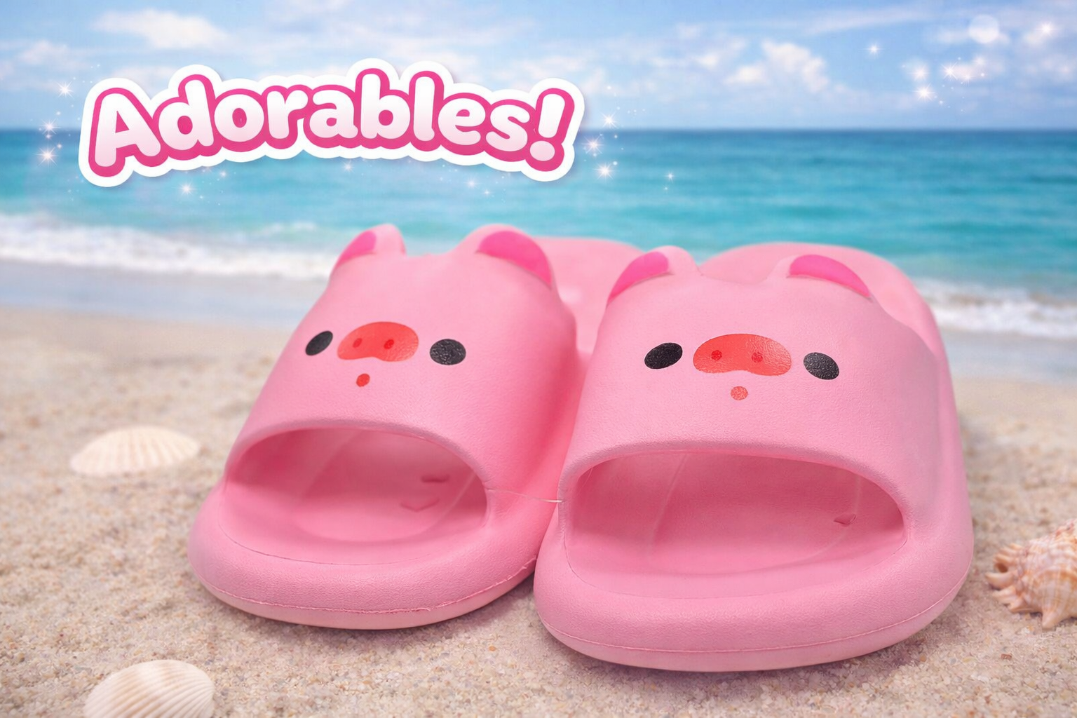 Sandalias de cerdito en la playa
